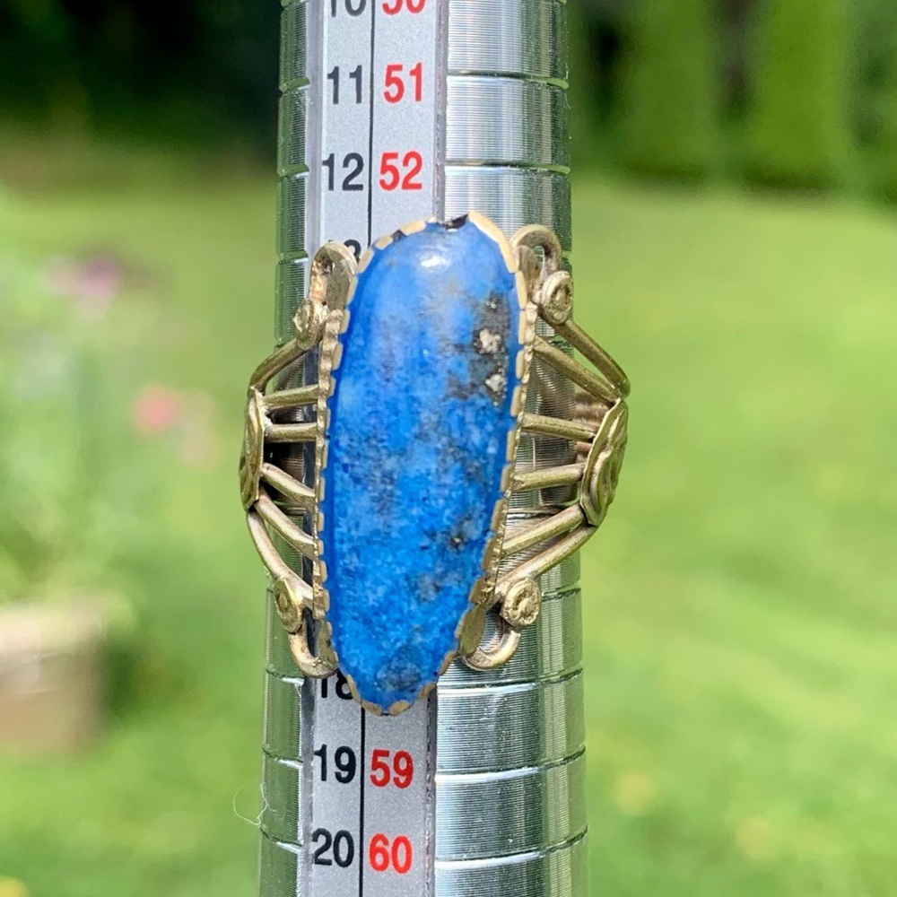 Vintage Afgan Lapis Lazuli Large Ring Sz 7 Tribal Native Elongated Cabochon Blue - Picture 9 of 16
